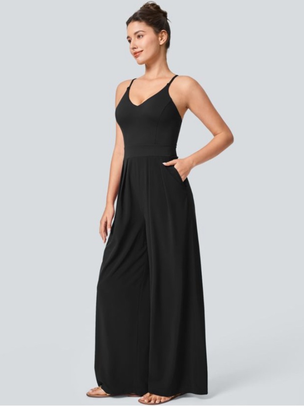 Halar Breezeful™ Backless Side Invisible Zipper Pocket Wide Leg jumpsuit M